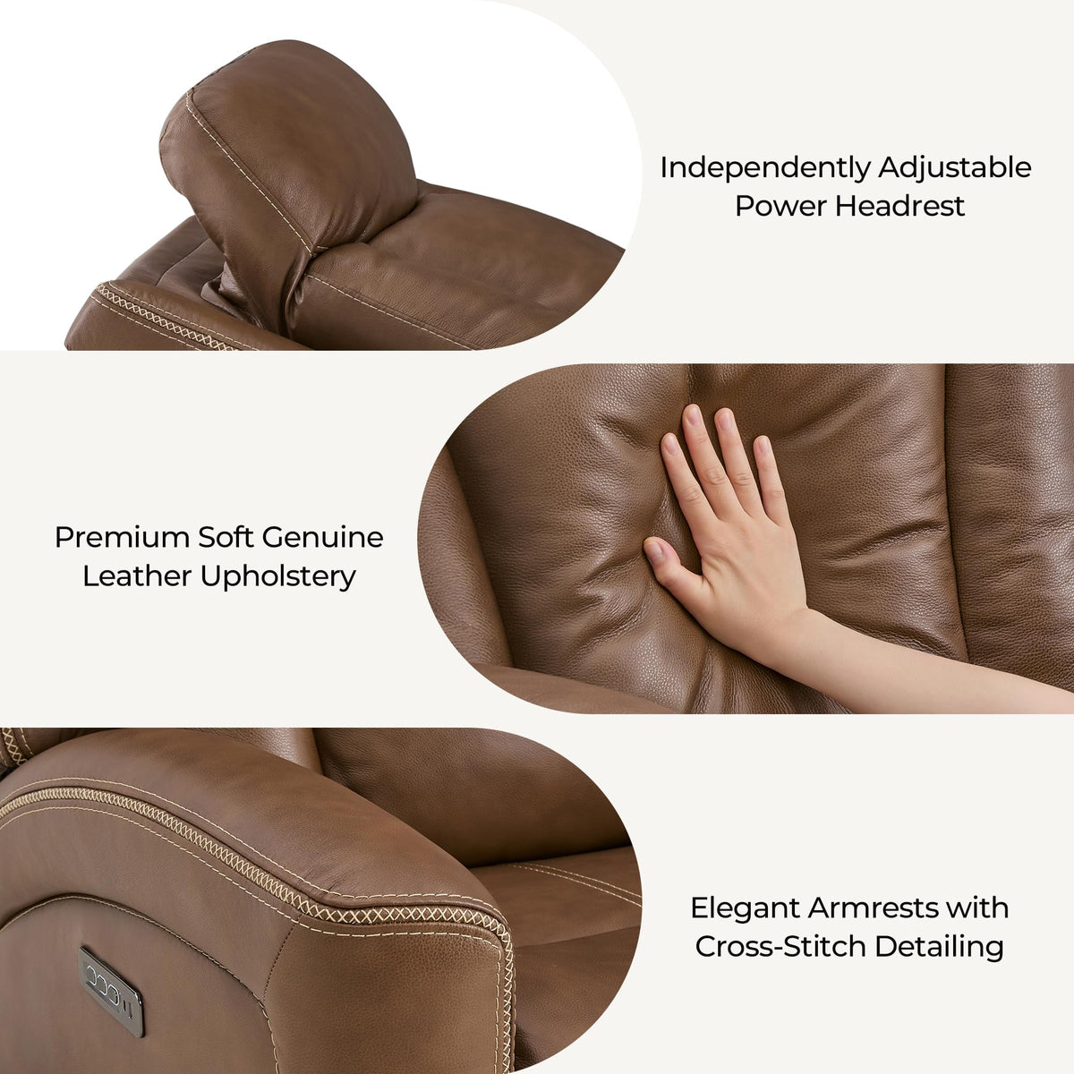 Triple Motor Genuine Leather Super Zero Gravity Recliner, Cafe Brown
