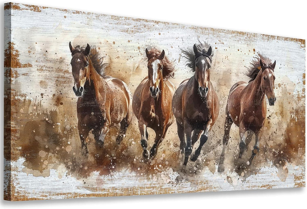 Horses Canvas Wall Art - Brown Horse Pictures Animal Wall Decor Running Horses Painting Prints Artwork Bedroom Home