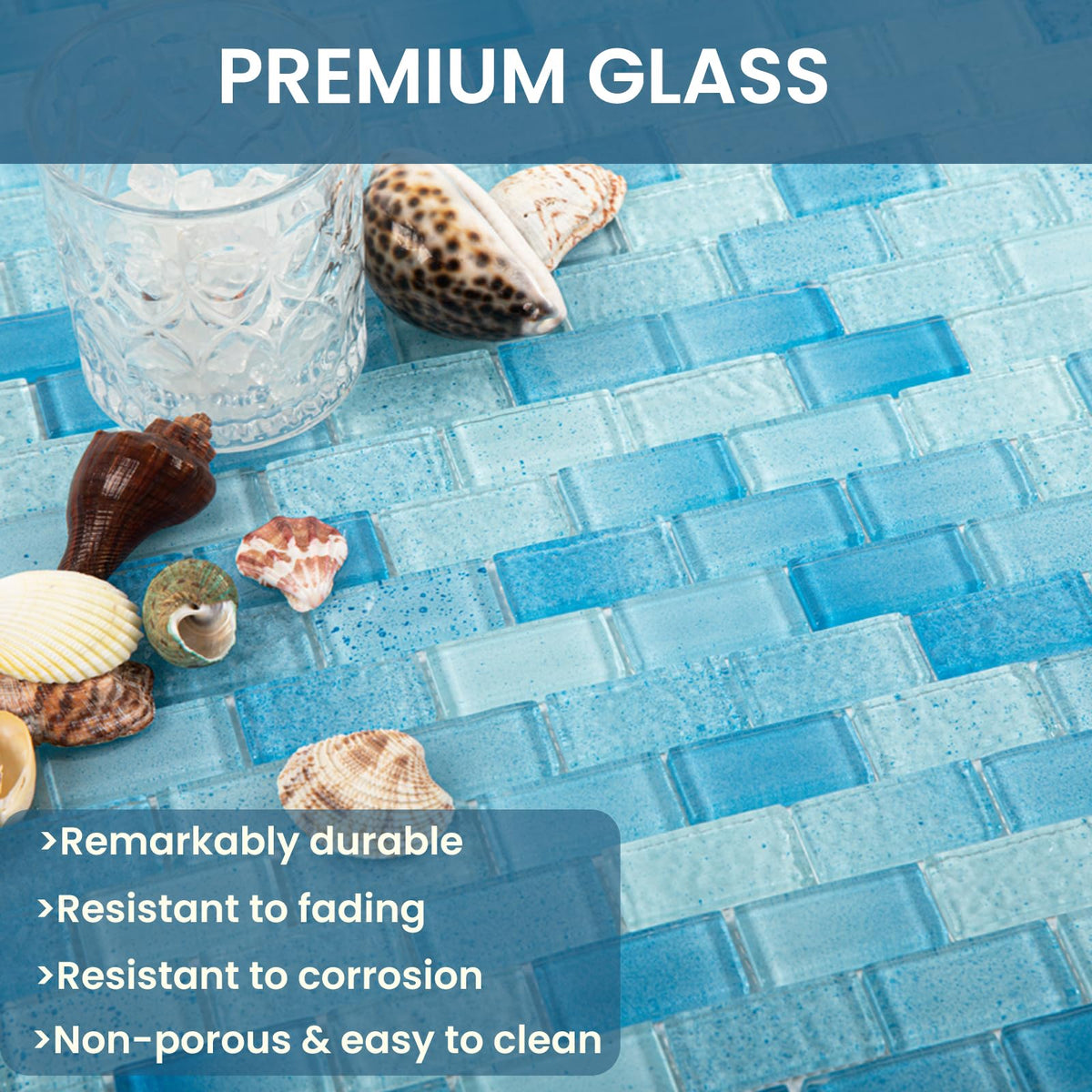 Pool Tile Glass Mosaic Backsplash Light Blue 12 Inch 5 sq.ft.