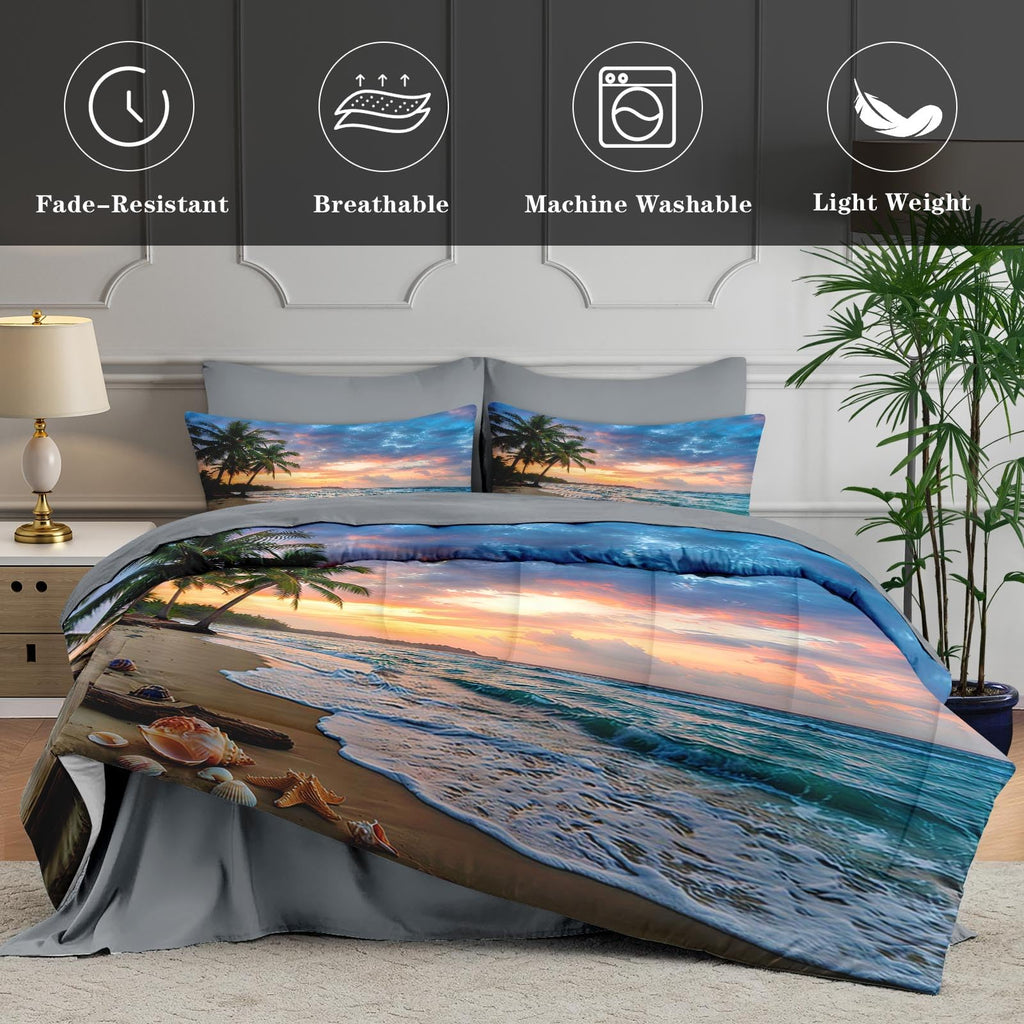 Comforter Set with Sheets, 7 Pieces Beach Coastal Bedding