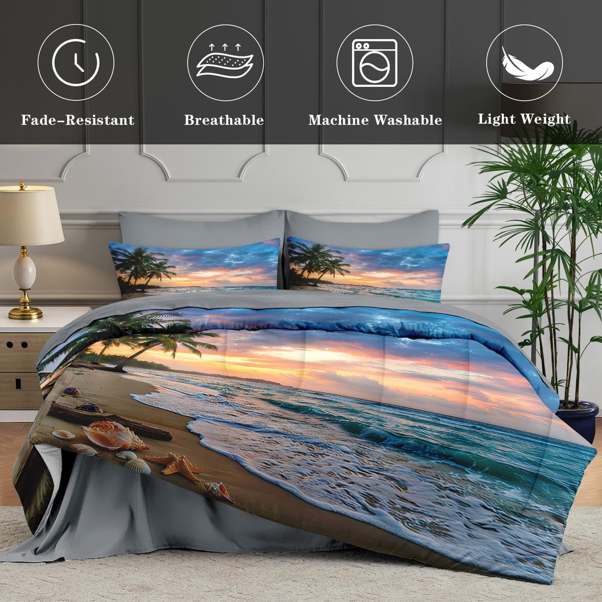 Comforter Set with Sheets, 7 Pieces Beach Coastal Bedding