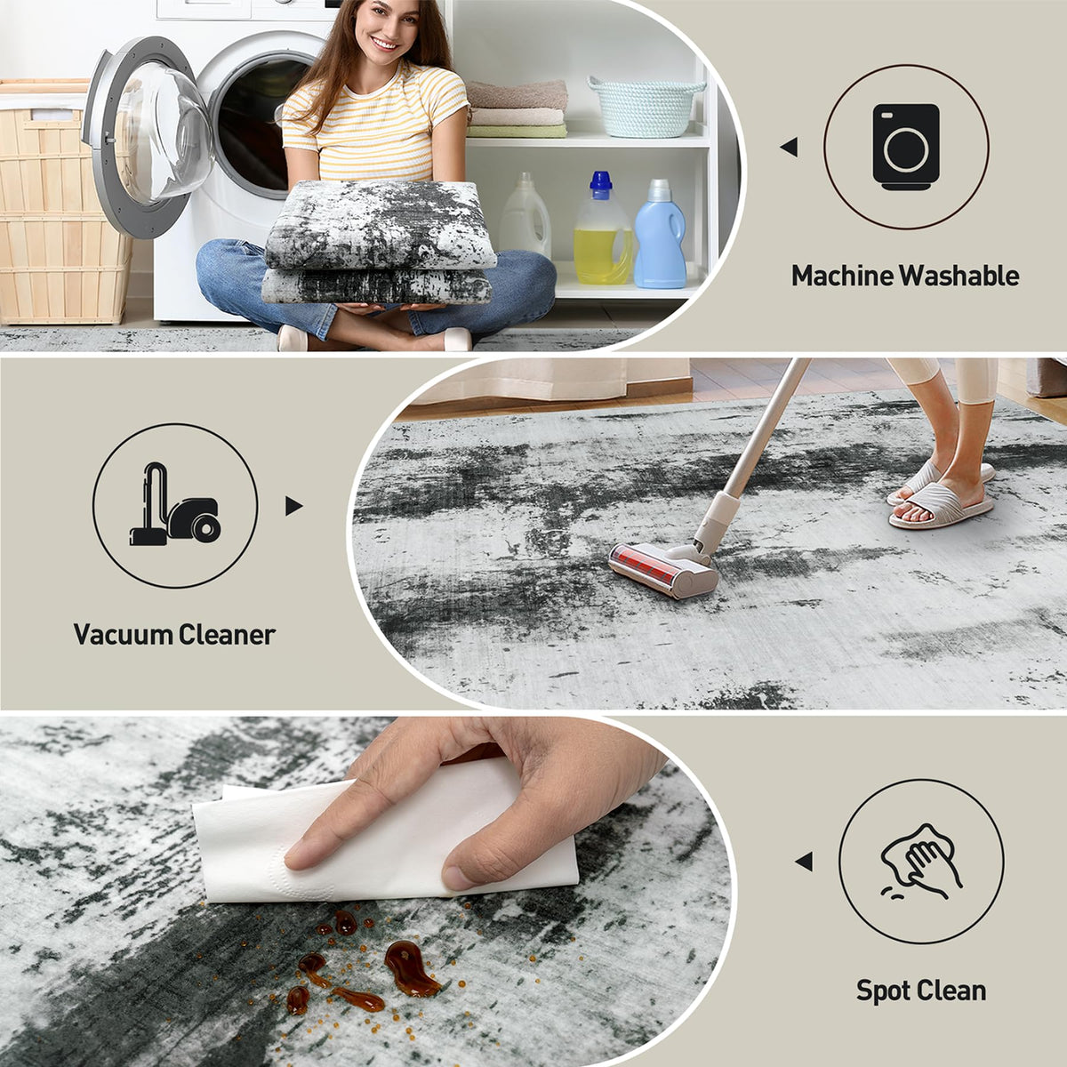 2'6''x8' Runner Rugs Washable Rug: Modern Abstract Black White Grey Carpet