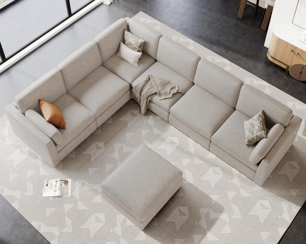 Faux Leather Modular Sectional Sofa Wide V Shaped Couches Beige