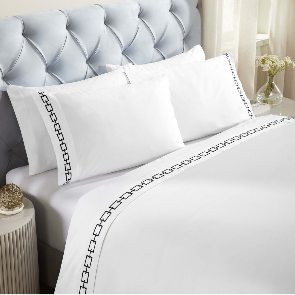 Embroidered Cotton Bed Sheet Set, 1 Elastic Deep Pocket Fitted Sheet, 1 Flat Sheet, 1 Pillowcase, Daily Soft Sheets