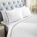 Embroidered Cotton Bed Sheet Set, 1 Elastic Deep Pocket Fitted Sheet, 1 Flat Sheet, 1 Pillowcase, Daily Soft Sheets