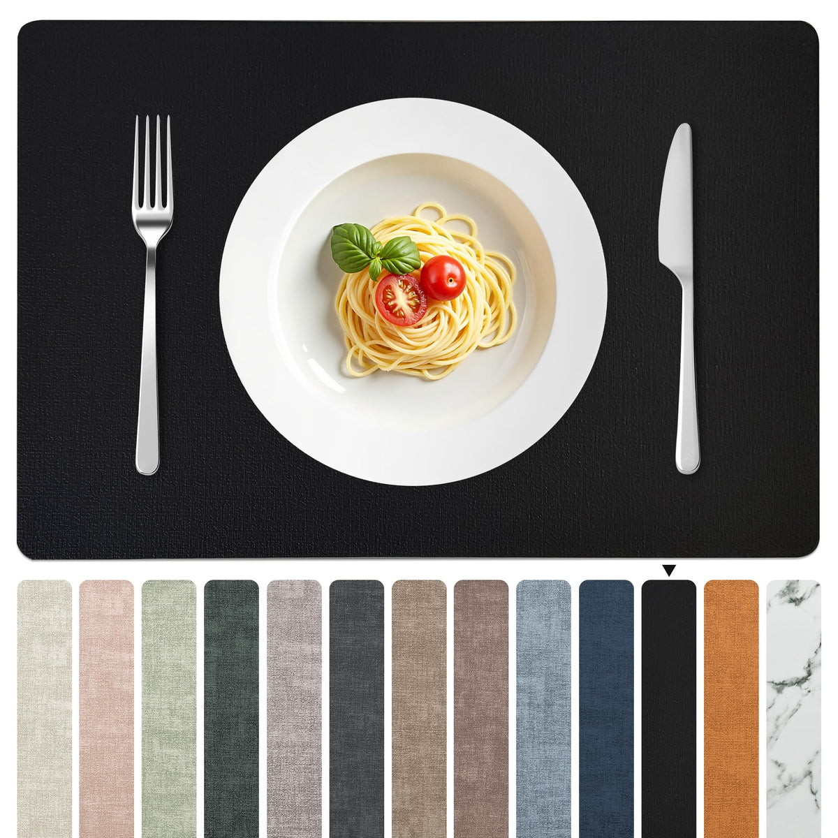 Faux Leather PU Placemats Set of 12 (Black,11.8" x 17")