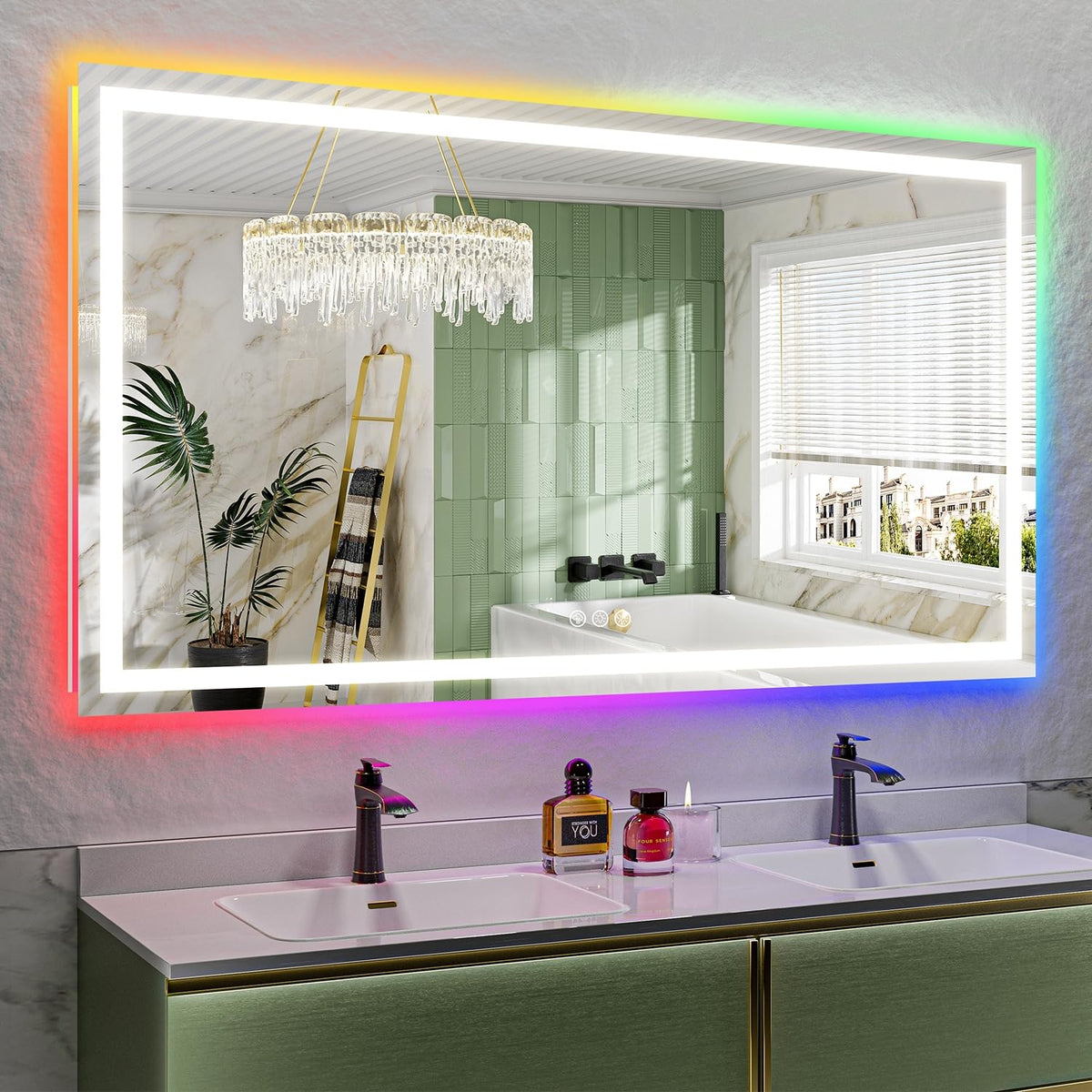 65x36 LED Bathroom Mirror with Lights, RGB Backlit Lighted Mirror