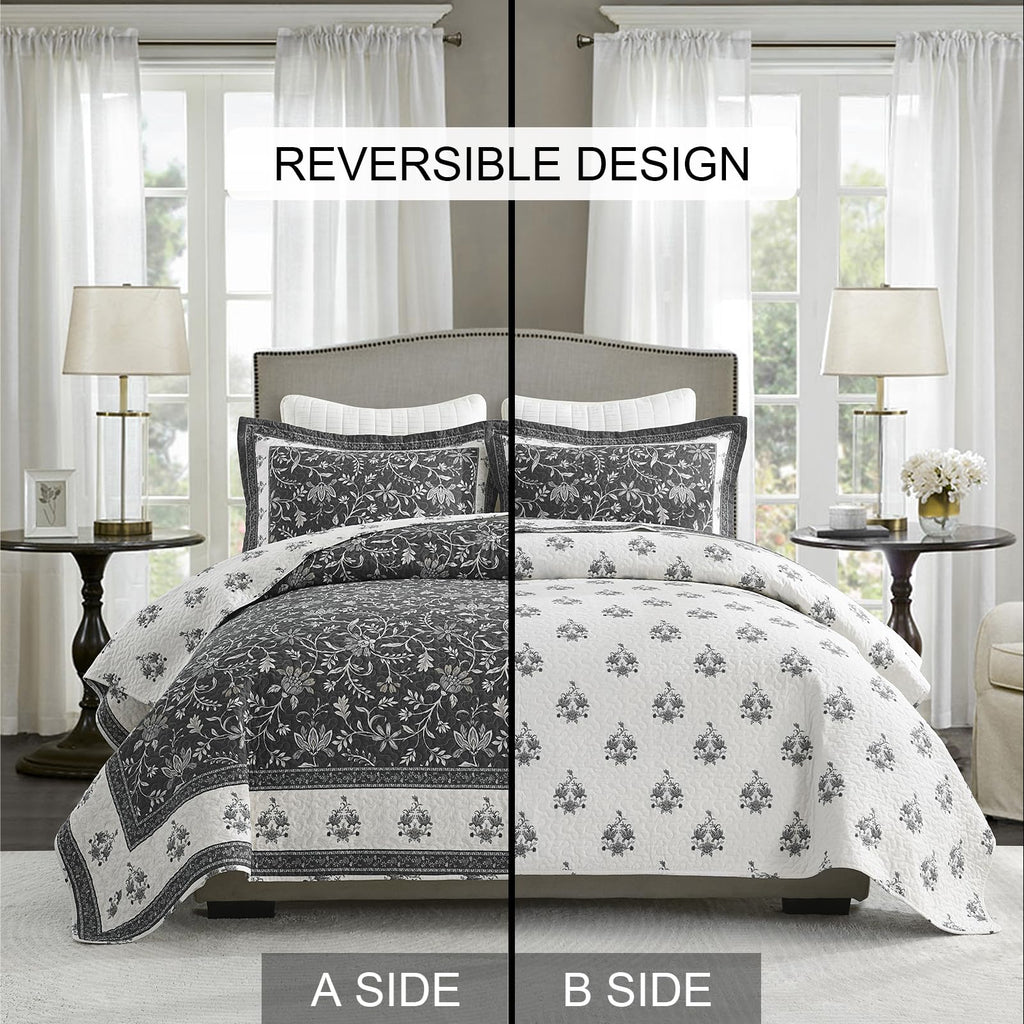 Farmhouse Botanical Quilt Set - 100% Cotton Quilts with 2 Pillow Shams, 3 Piece Bedspread Lightweight Bedding