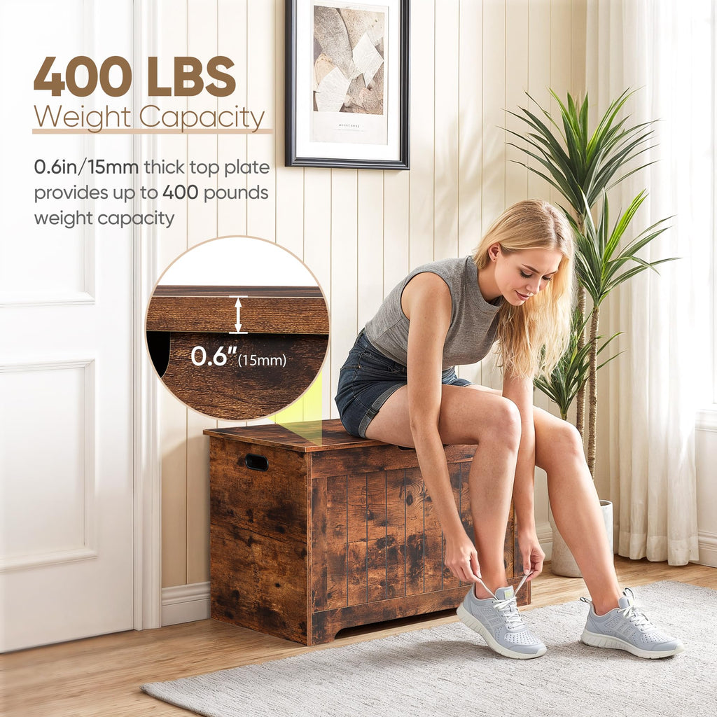Storage Chest, Wooden Storage Bench with Flip-top Lid & Safety Hinge, Storing Trunk, Rustic Brown