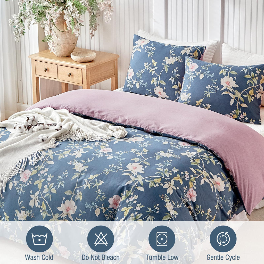 100% Cotton Duvet Cover, Navy Coastal Bloom Pattern