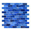 Glass Backsplash Linear Mosaic Wall Tiles, 5-Sheet Glass Tiles Bathroom Swimming Pool Shower Tiles (Dark Blue, 4.8