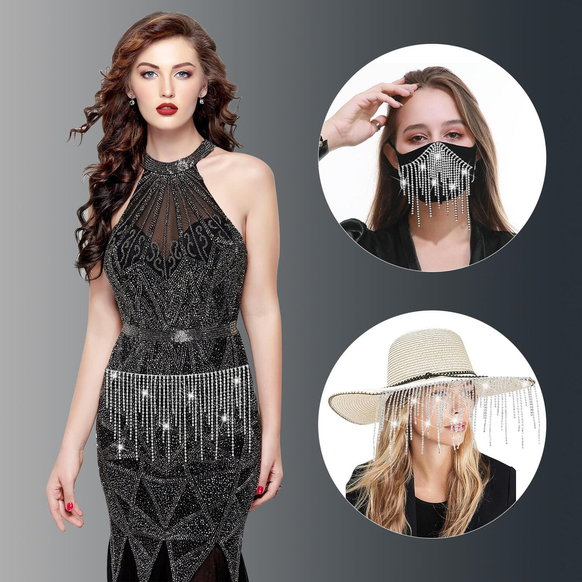 Rhinestone Fringe with Glue, Rhinestone Tassel Trim, Sparkling Silver Diamond Crystal Tassel Fringe Trim Chain