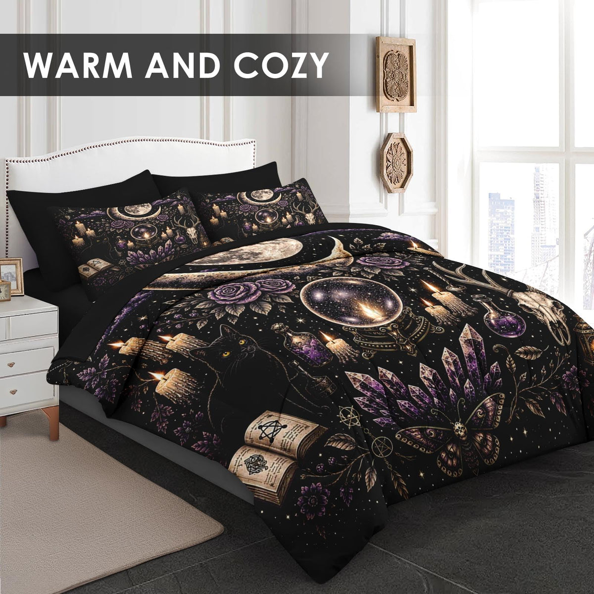 7 Pcs Queen Size Comforter Set, Witchy Crystal Bedding