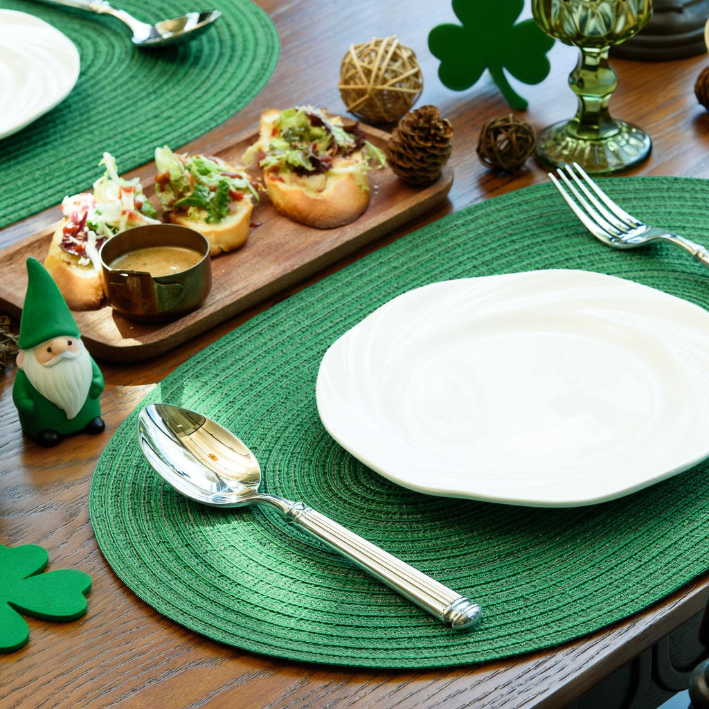 Placemats Set of 8, Woven Oval Braided Dining Table Mats(Green Shine)