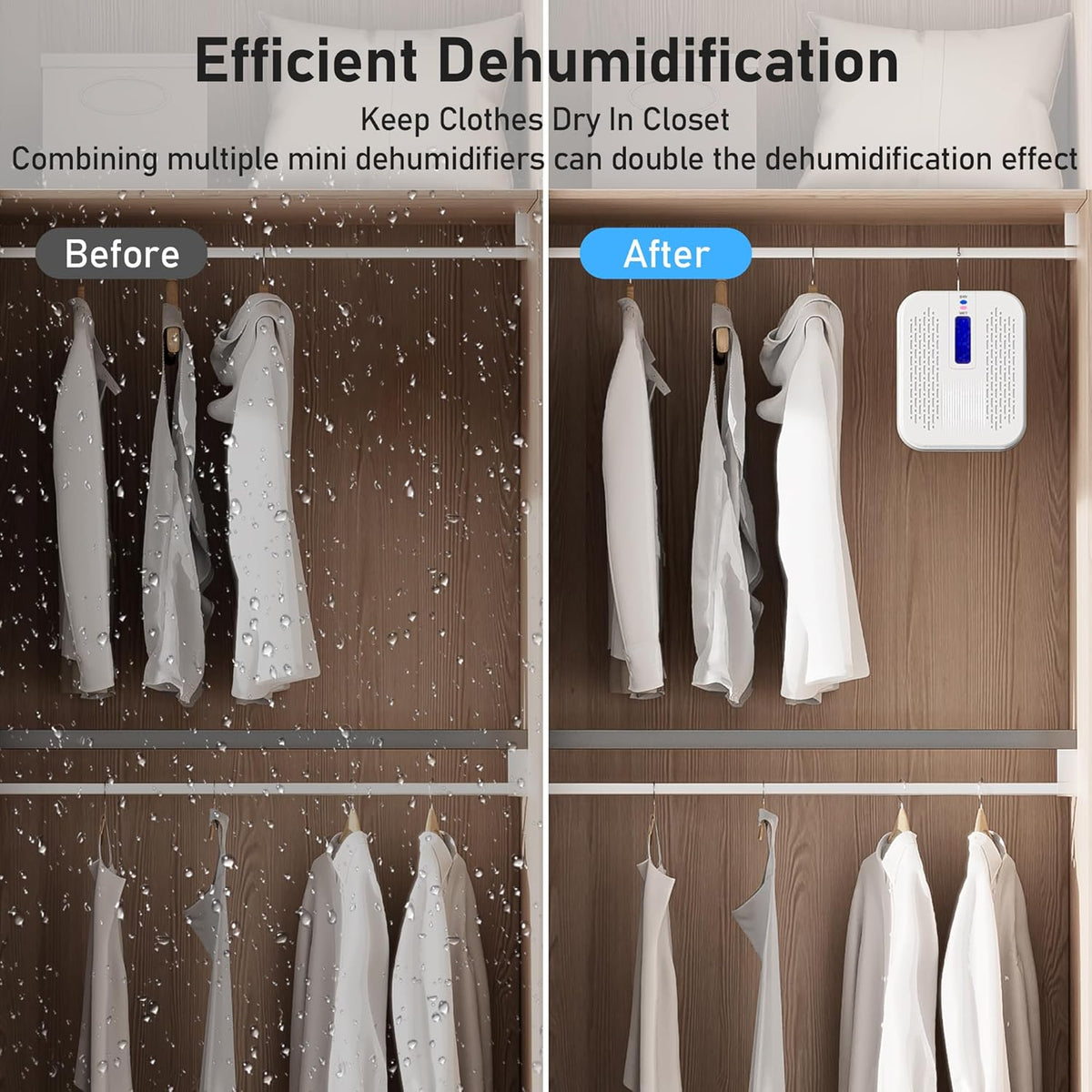 Rechargeable Small Dehumidifier for Bathroom, Detachable Hanging Dehumidifier for Bedroom, Gun Safe, Closet