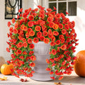 Artificial Fall Faux Hanging Flowers Plants for Outdoor Decor, 2 PCS Fake Silk Morning Glory with Eucalyptus UV
