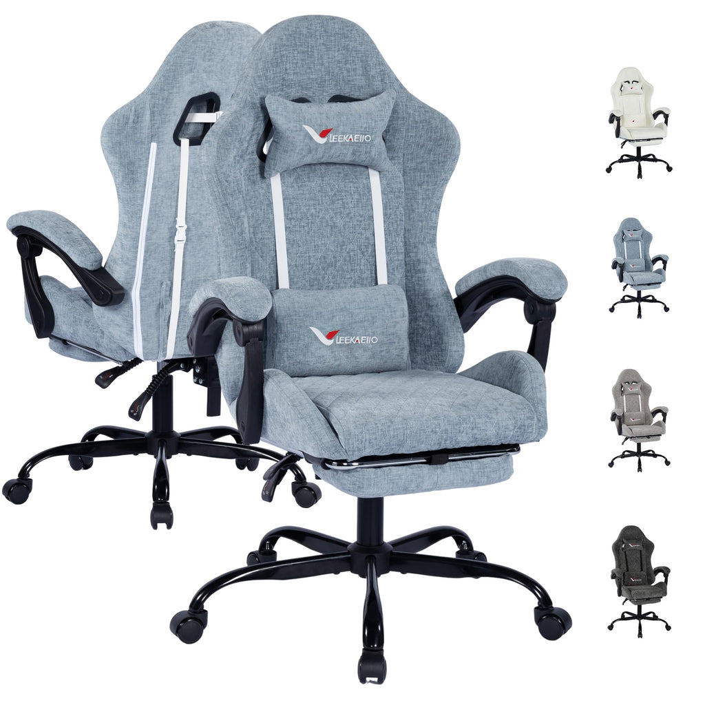 Fabric Gaming Chair for Adults, Ergonomic Computer Office Desk Chair with Footrest, Pocket Spring Cushion, Reclining
