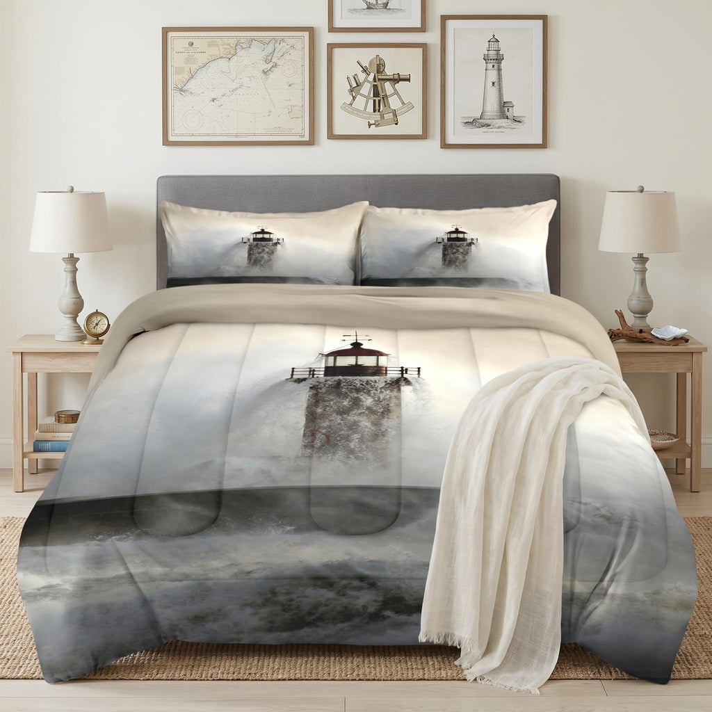 Comforter Set, 3 Pieces Ocean Coastal Bedding, All Season