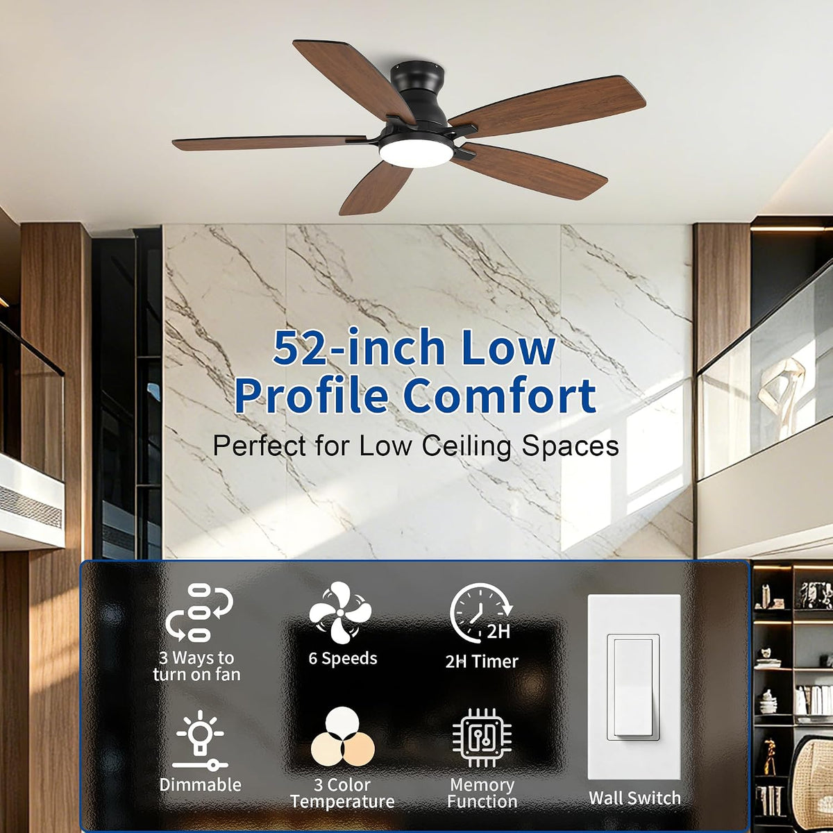 Flush Mount Ceiling Fan with Light & Remote