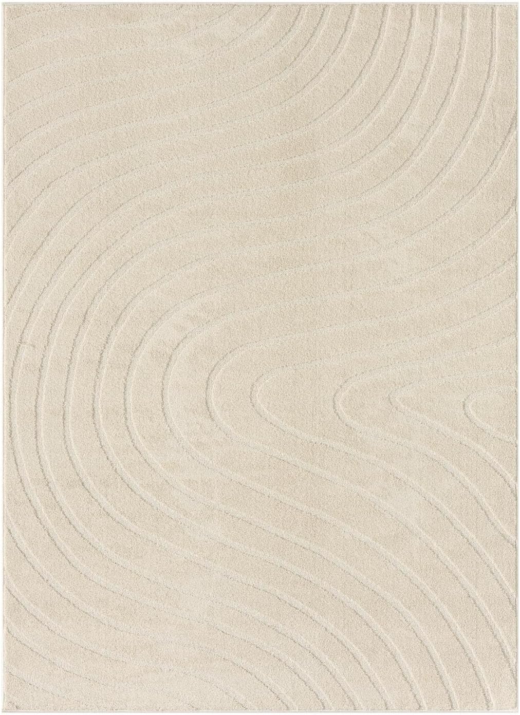 Modern Geometric Wave Cream Area Rug