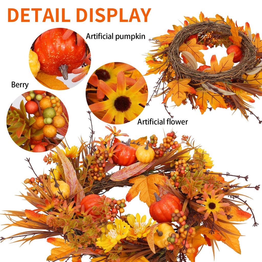 19In Fall Wreaths Front Door Decor Autumn Thanksgiving