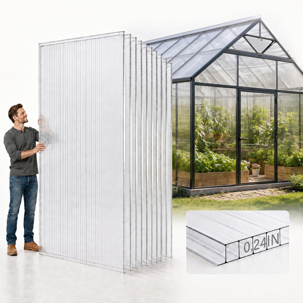 10 Pack Polycarbonate Greenhouse Panels, 8' x 4' x 0.24'' Twin-Wall Polycarbonate Sheets, All Weather Clear Roof