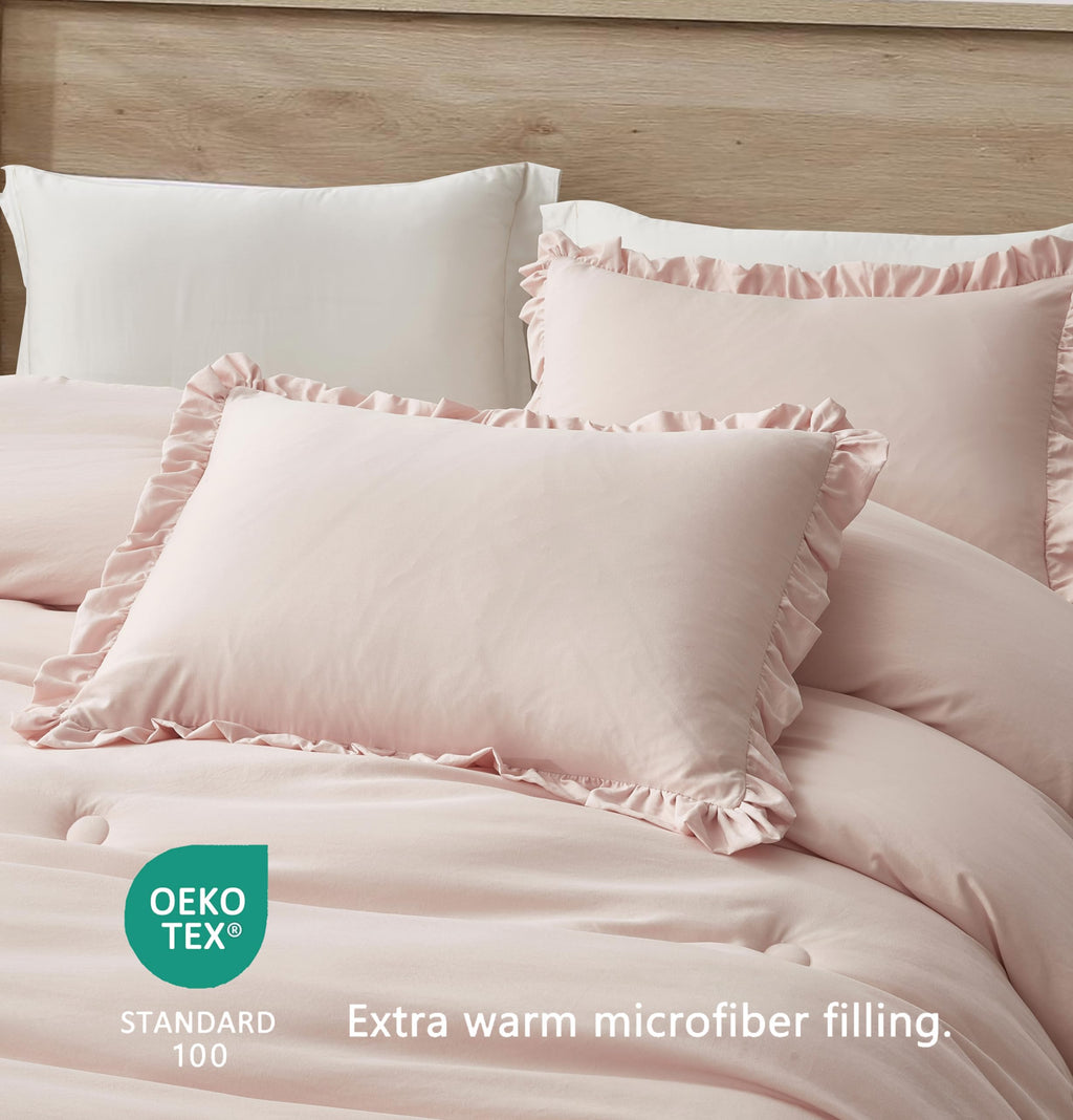 Nora Blush Ruffle Comforter Set, 3-Pieces