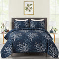 Navy Quilt Set Branch Botanical Bedspread Coverlet Set