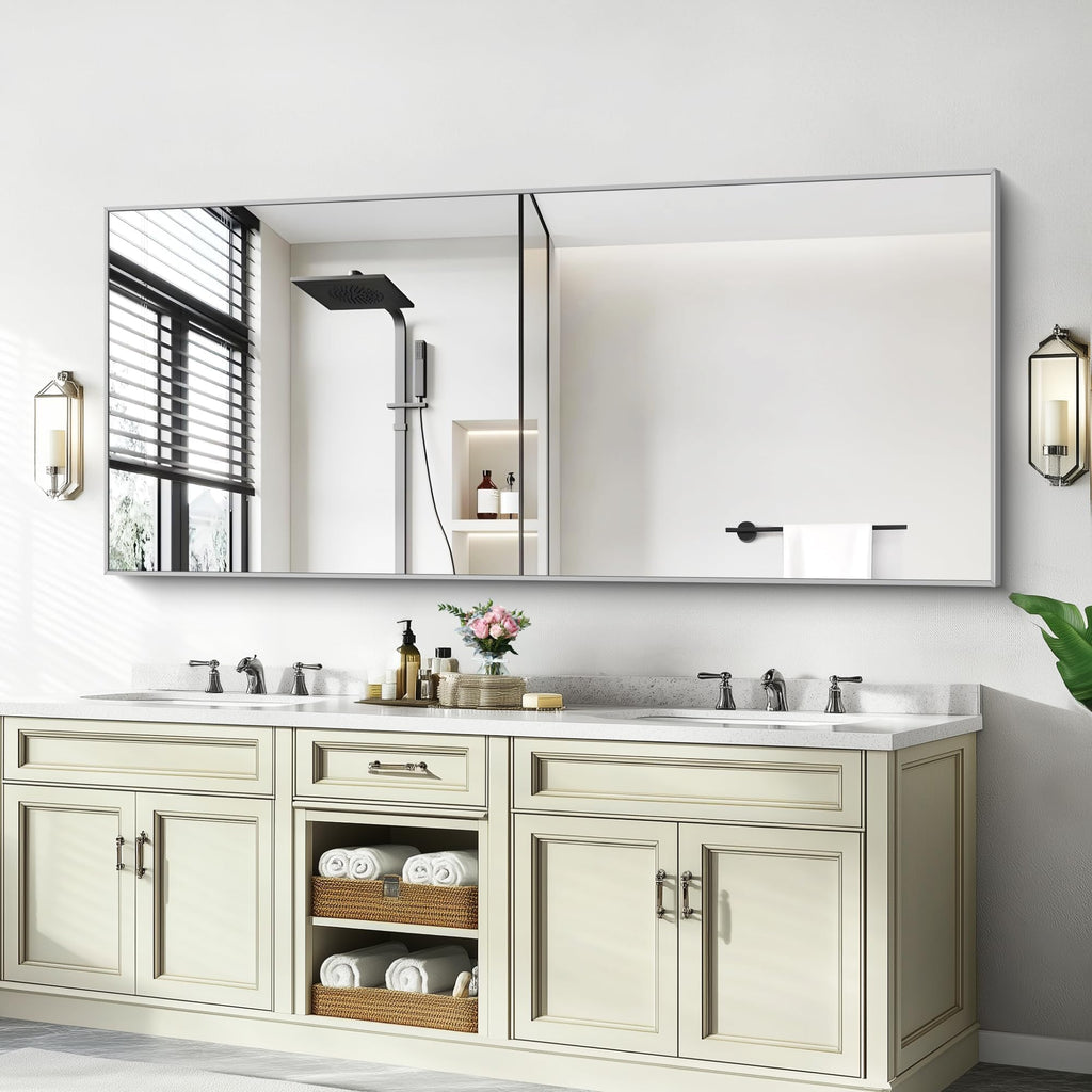 36x72inch Bathroom Mirror, Silver Rectangle Mirror with Thin Metal Frame, Large Rectangular Wall Mirrors m, Hair