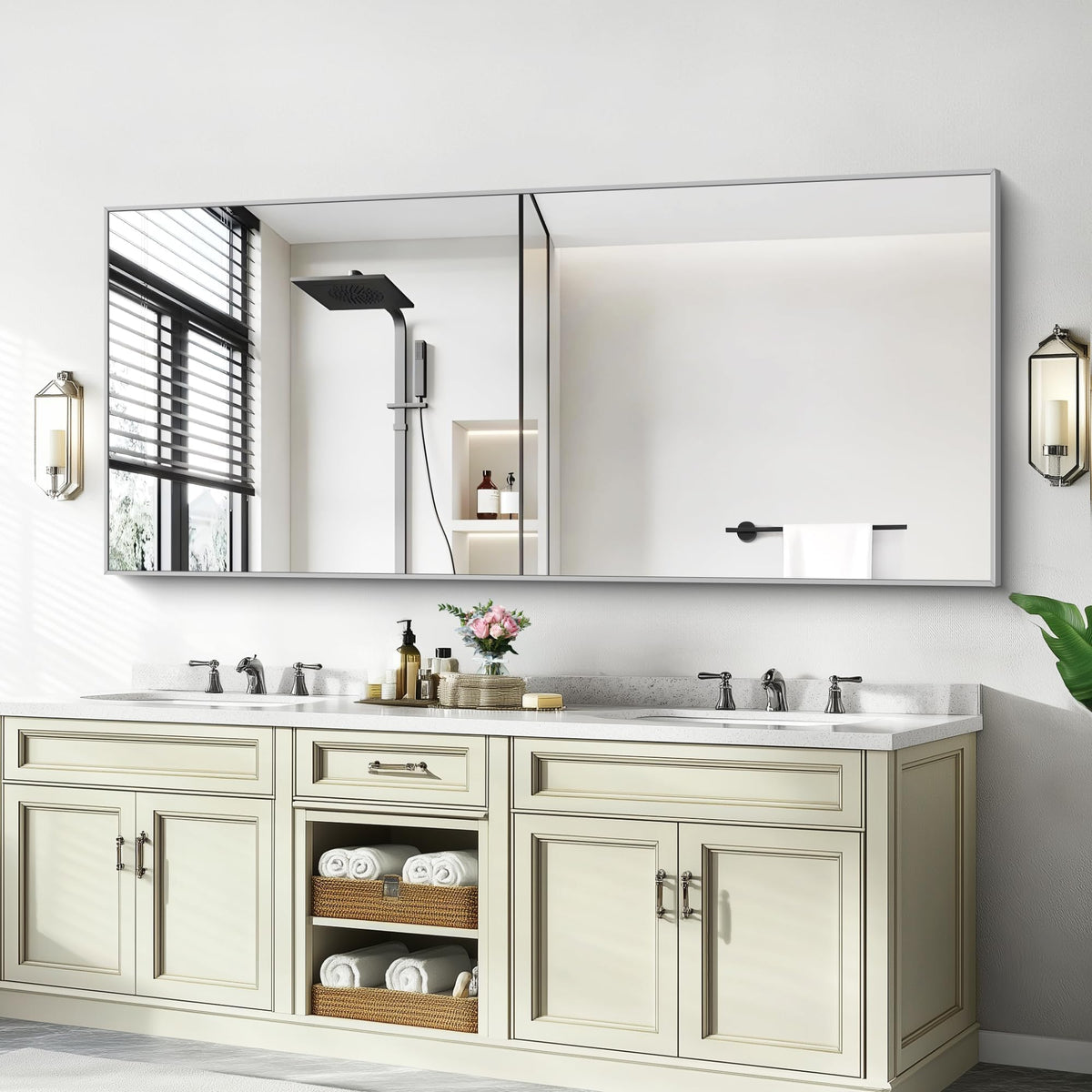 36x72inch Bathroom Mirror, Silver Rectangle Mirror with Thin Metal Frame, Large Rectangular Wall Mirrors m, Hair