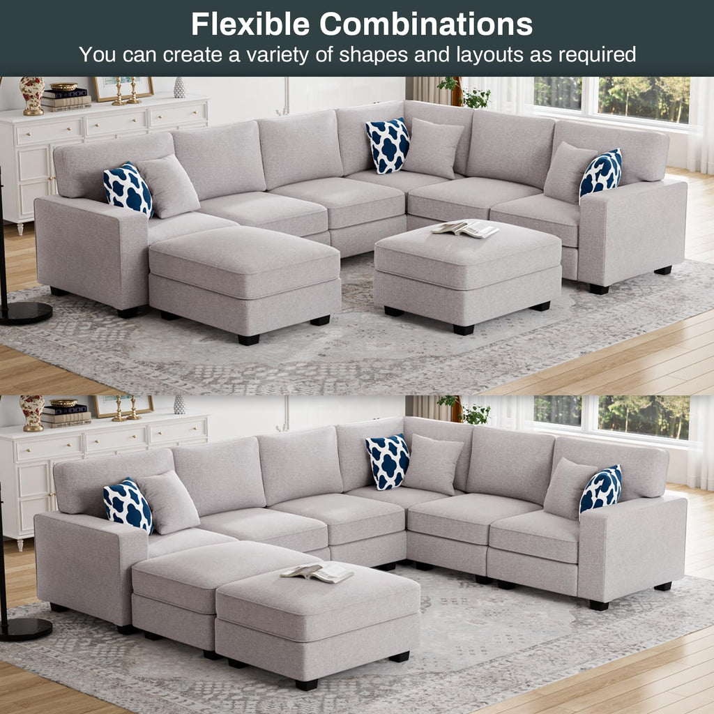 Oversized Modular Sectional Sofa, U/L‐Shaped Reversible Couch with Ottoman, Deep Seat Plush Polyester Sofa