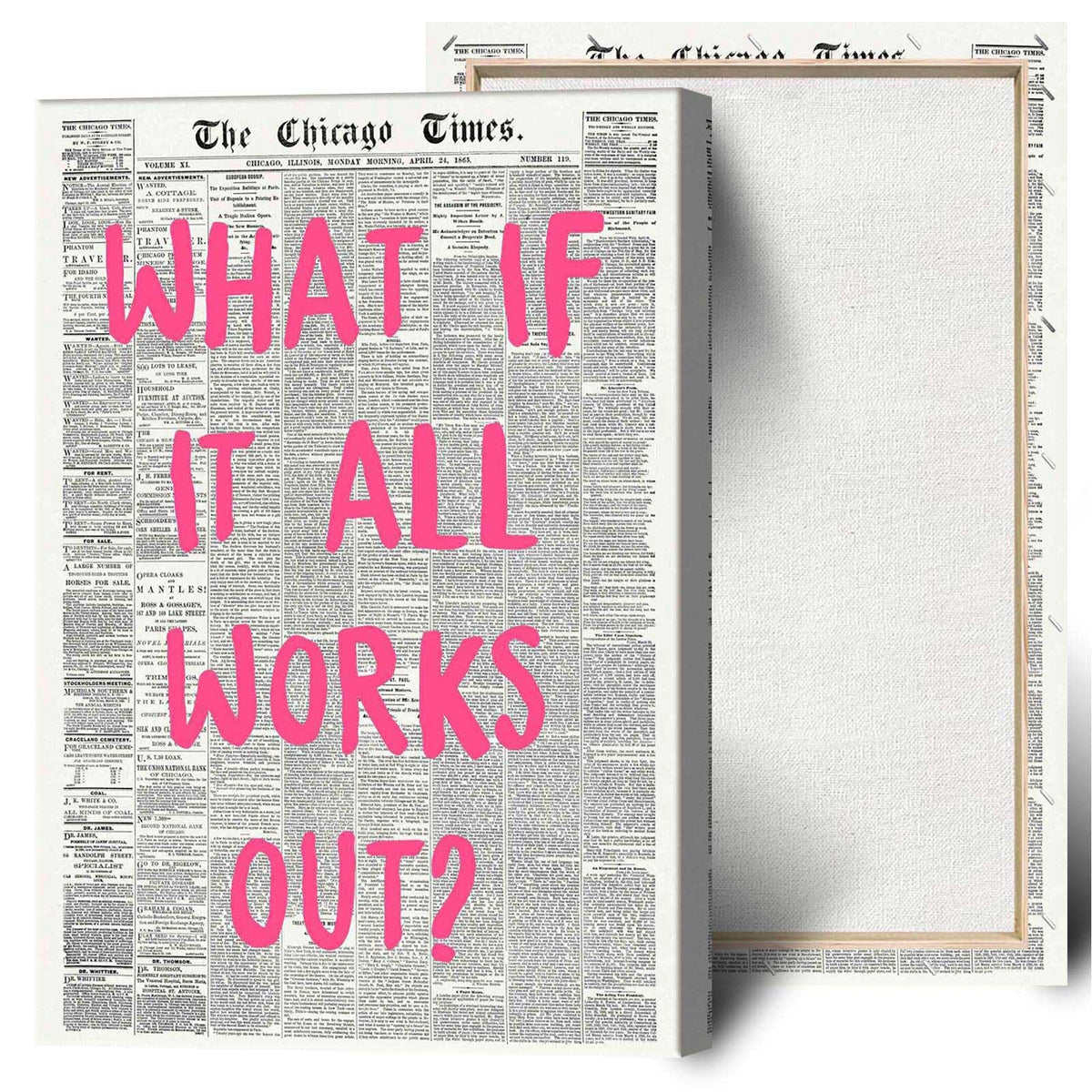 What If It All Works Out Poster Retro Newspaper Pink Font Canvas Wall Art Positive Affirming Quote Minimalist Prints