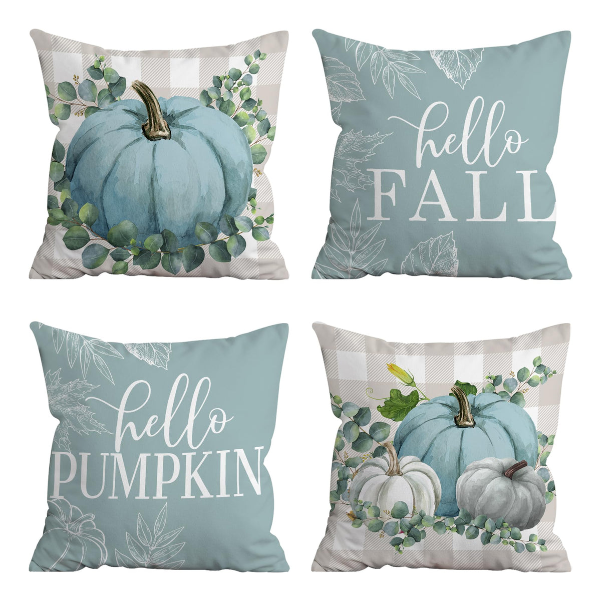 Fall Pillow Covers 20x20 Set of 4, Blue Fall Outdoor Pillow Covers