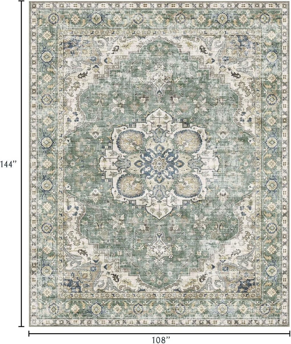 Area Rugs Living Room - Large Washable Sage Green Boho Rugs