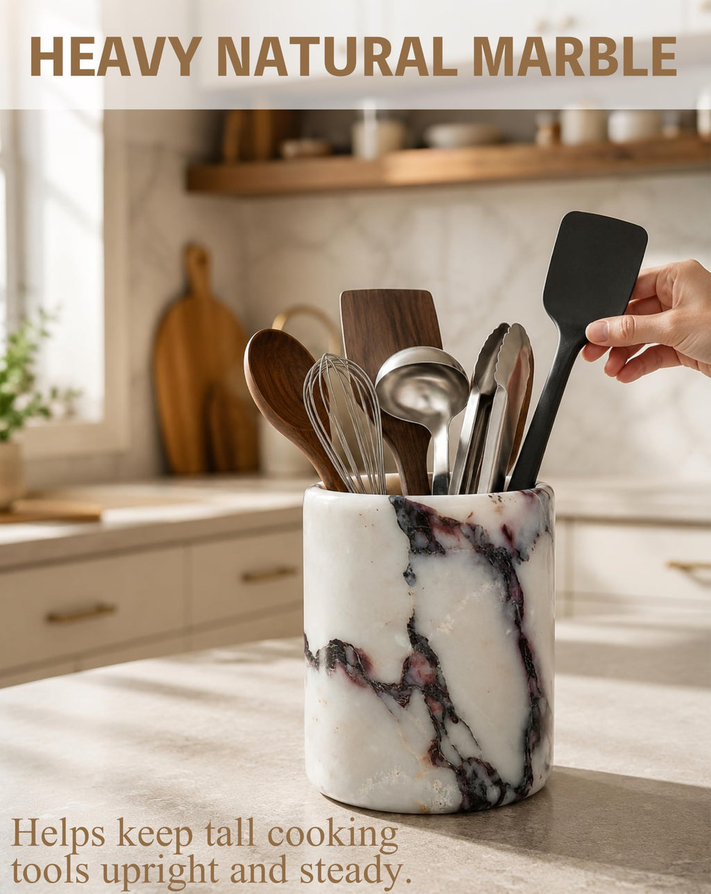 Calacatta Viola Marble Utensil Holder, Heavy Natural Stone Crock