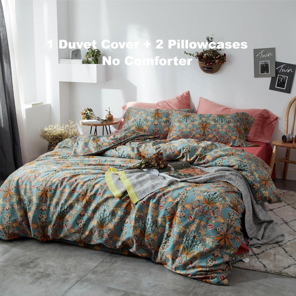 Vintage Style Boho Floral Duvet Cover Queen Percale Cotton Comforter Cover Medallion Paisley Print Bedding Set