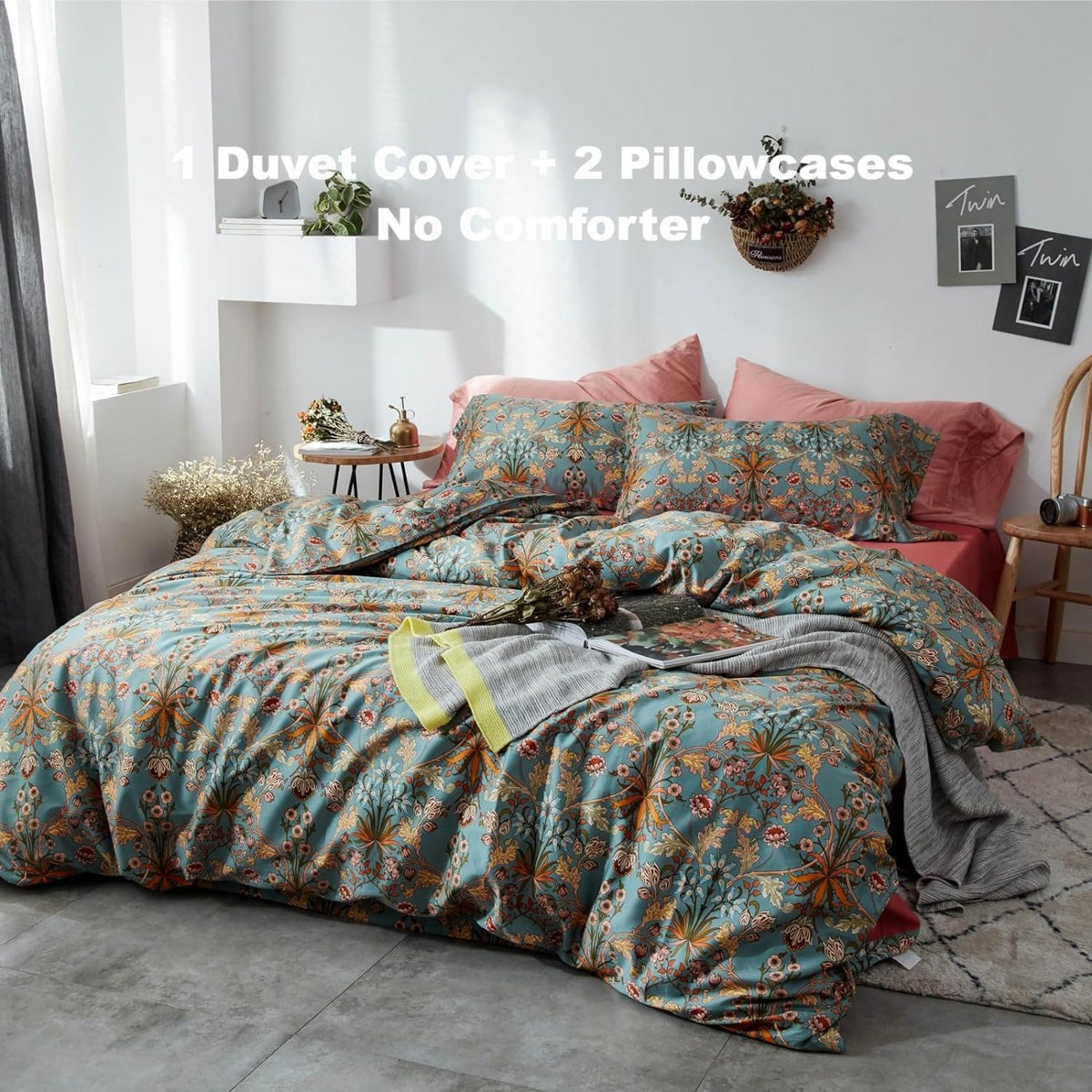 Vintage Style Boho Floral Duvet Cover Queen Percale Cotton Comforter Cover Medallion Paisley Print Bedding Set