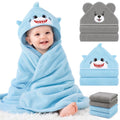 6 PCS Baby Bath Towels Set for Newborn Essentials (Shark, Bear)