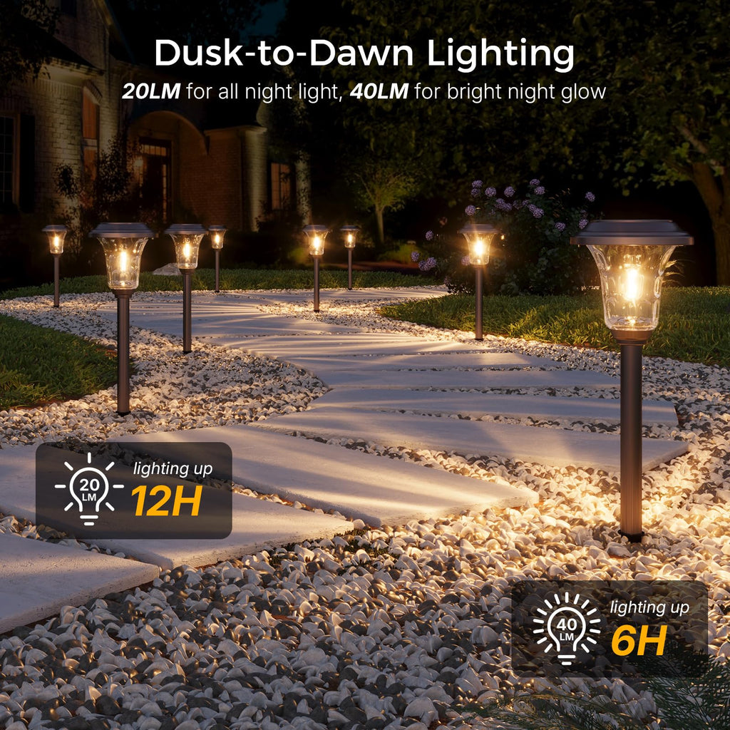 Solar Pathway Lights 4 Pack, Metal Glass Solar Garden Light Outdoor