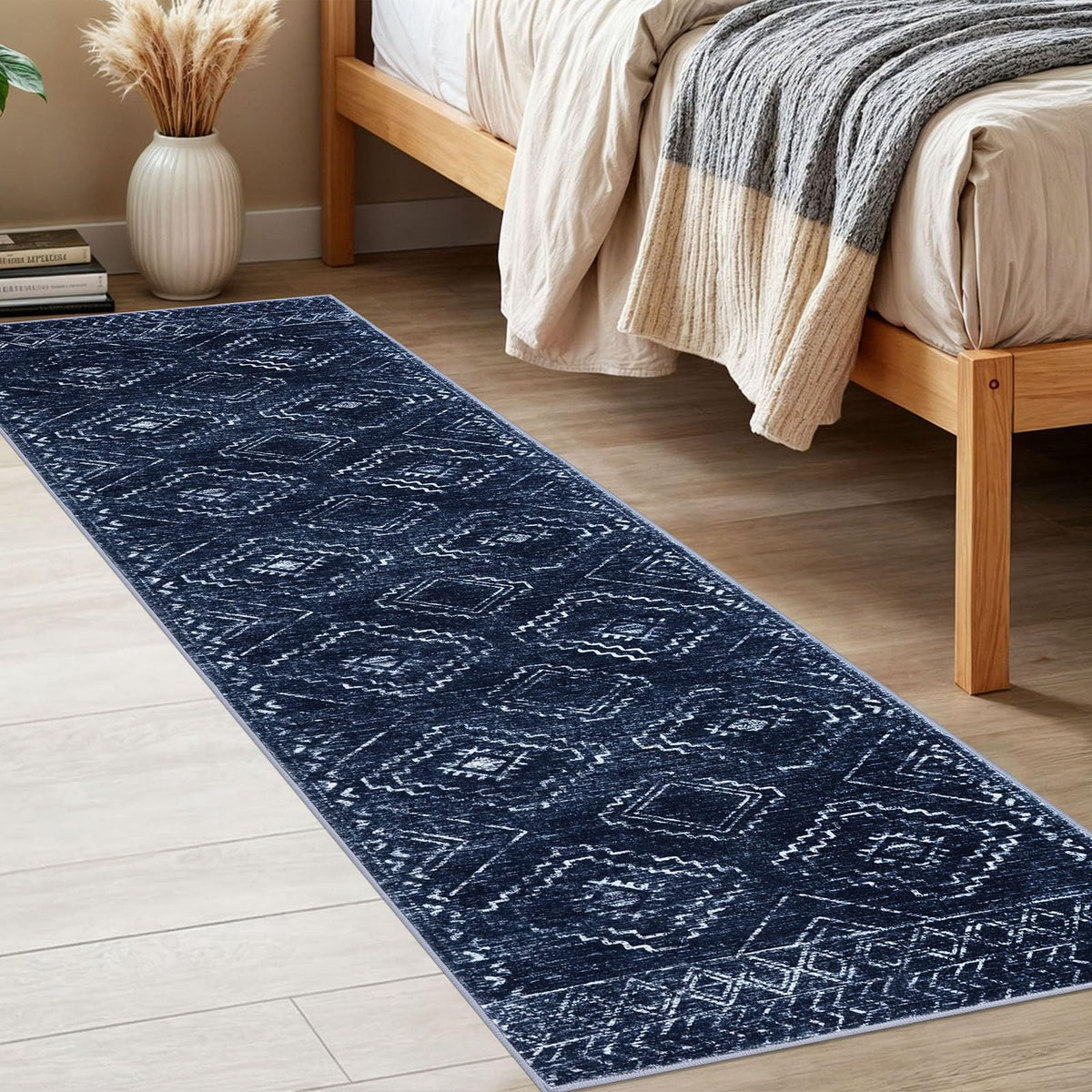 Washable Runner Rug Non Slip Hallway Runners, Dark Blue