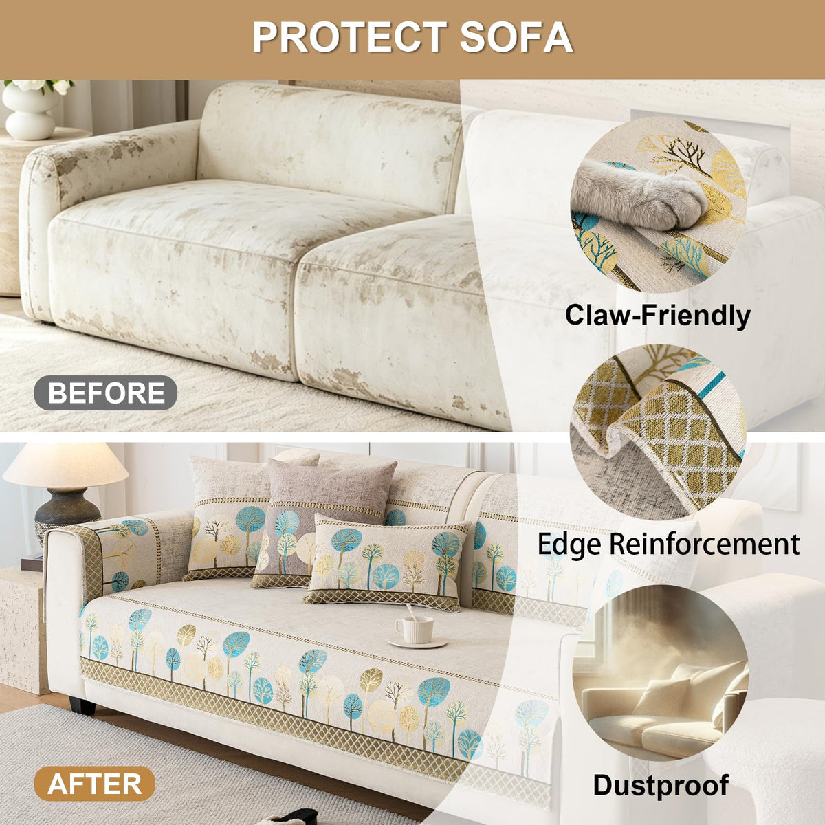 Chenille Boho Couch Cover for Sectional Sofa(1PC, 35.4"x82.7")