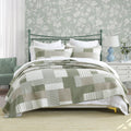 Plaid Quilt Set, Patchwork Light Green Quilt Bedding Set, 100% Cotton Bedspreads, Farmhouse Rustic