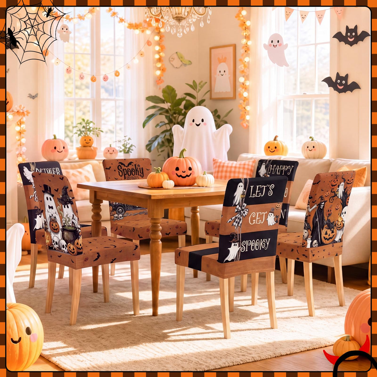 6 Pcs Spooky Halloween Chair Covers Ghost Dining Slipcovers