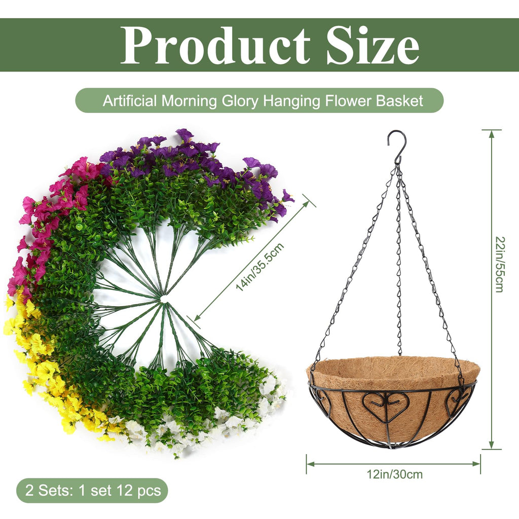 2 Set Artificial Hanging Flowers Plants Basket for Outdoors Indoor Decor