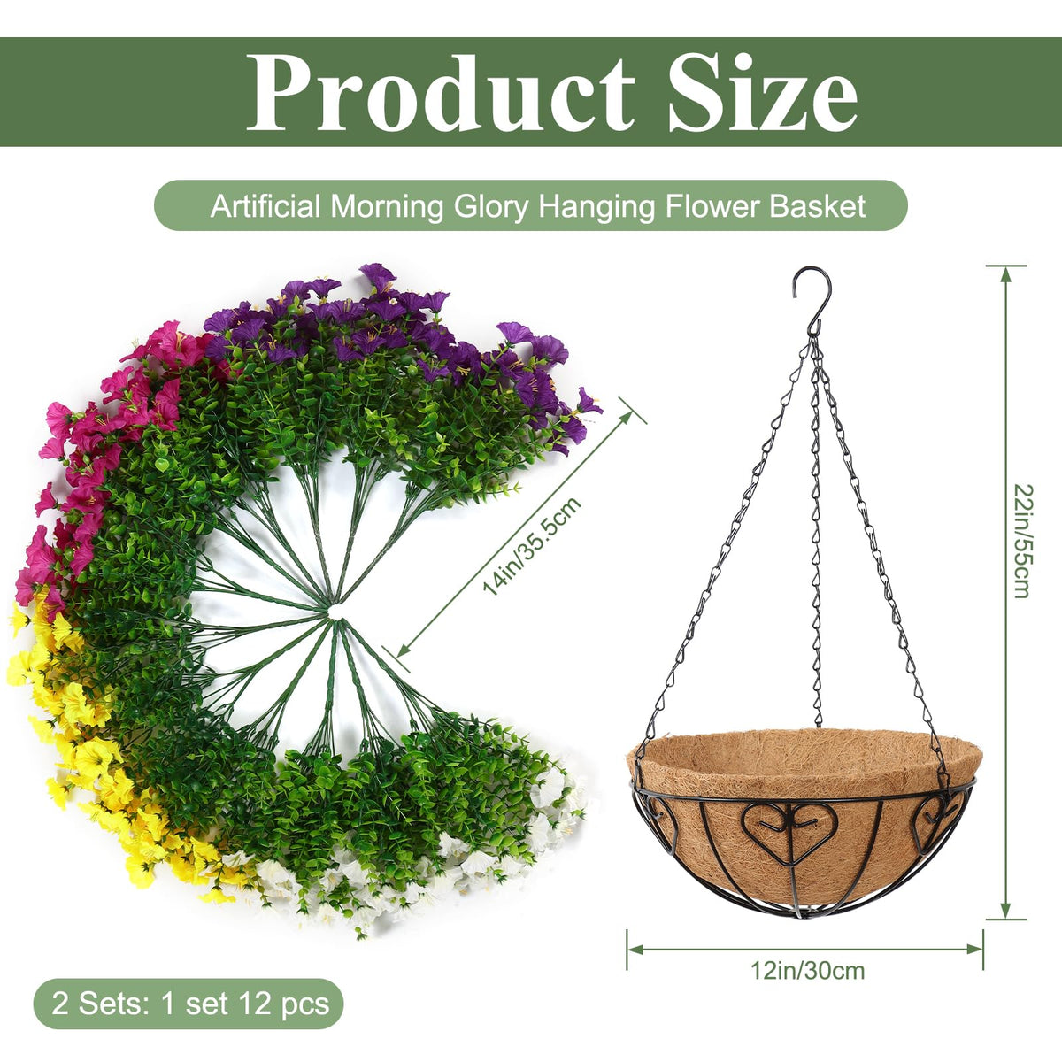2 Set Artificial Hanging Flowers Plants Basket for Outdoors Indoor Decor