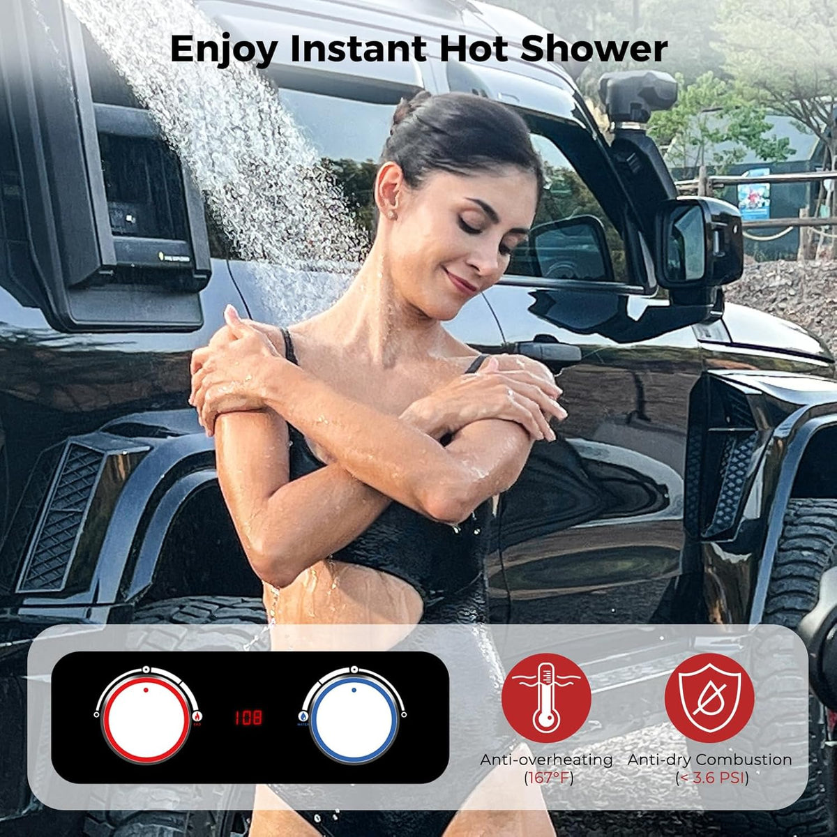 Tankless Water Heater, 5.28 GPM Propane Water Heater Camping, Outdoor for Cabin, Off-grid, Tiny House & Mobile Home