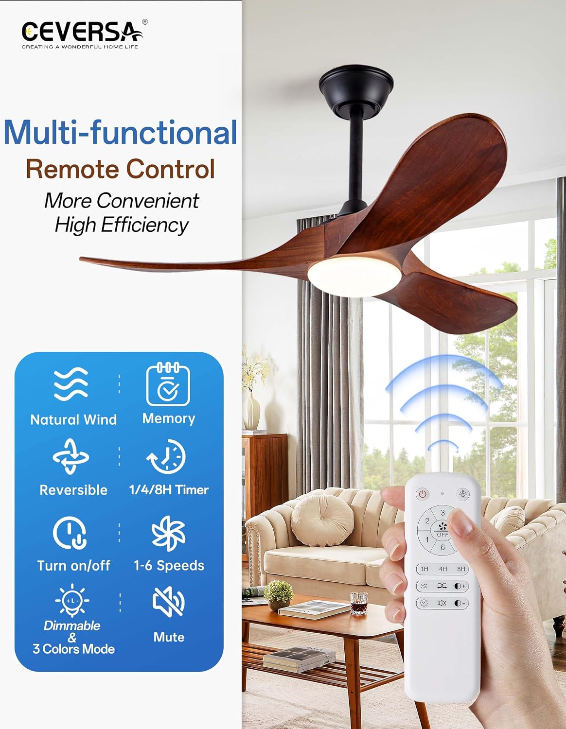 42" Walnut Indoor/Outdoor Ceiling Fan with Light & Remote