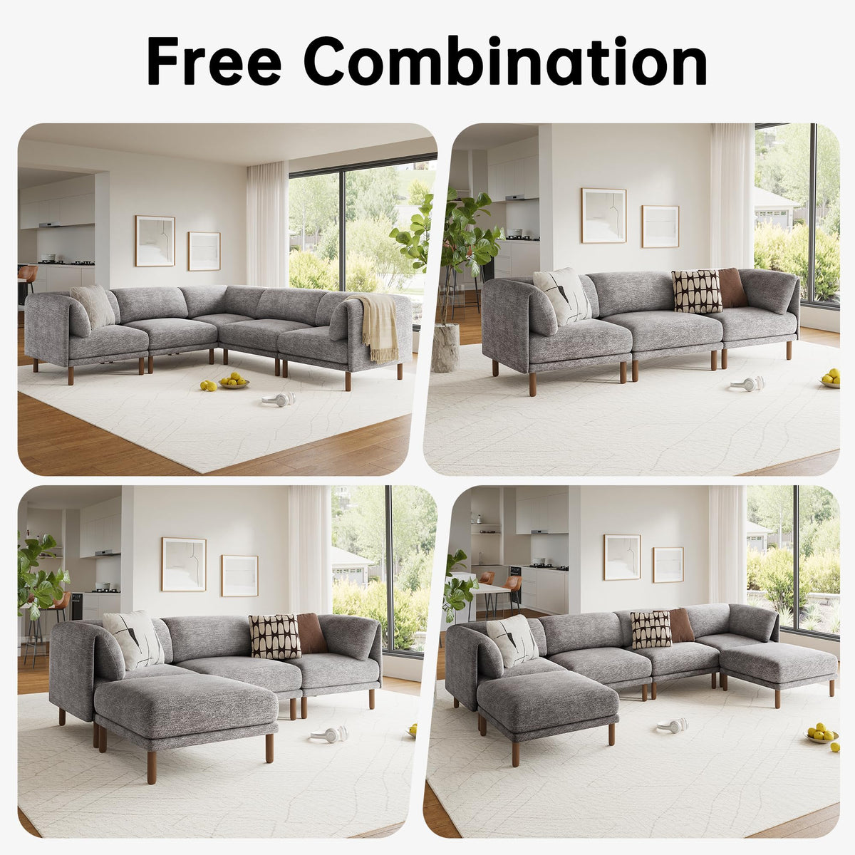 Cloud Sectional Couches, Modular Sectional Sofa, Grey