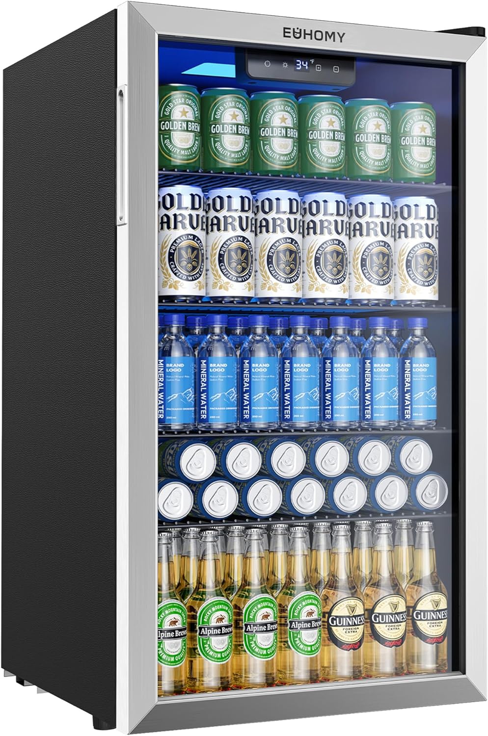 Mini Fridge 130 Can Beverage Refrigerator Cooler Glass Door for Soda Wine Beer, Beverage Cooler for Home, Bar