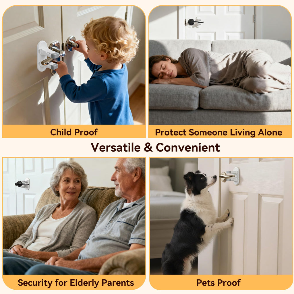 4 Pack Snap-On Door Handle Lever Locks, Child Safety Door Handle Stopper for Baby, Autism Kids-Dual Lock System, No